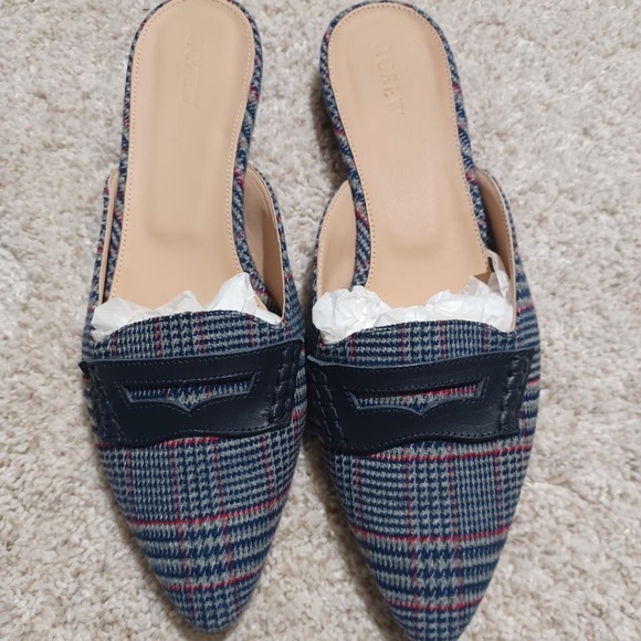 J CREW NWB Navy Tweed Loafer Mules/Flats - Picture 2 of 9